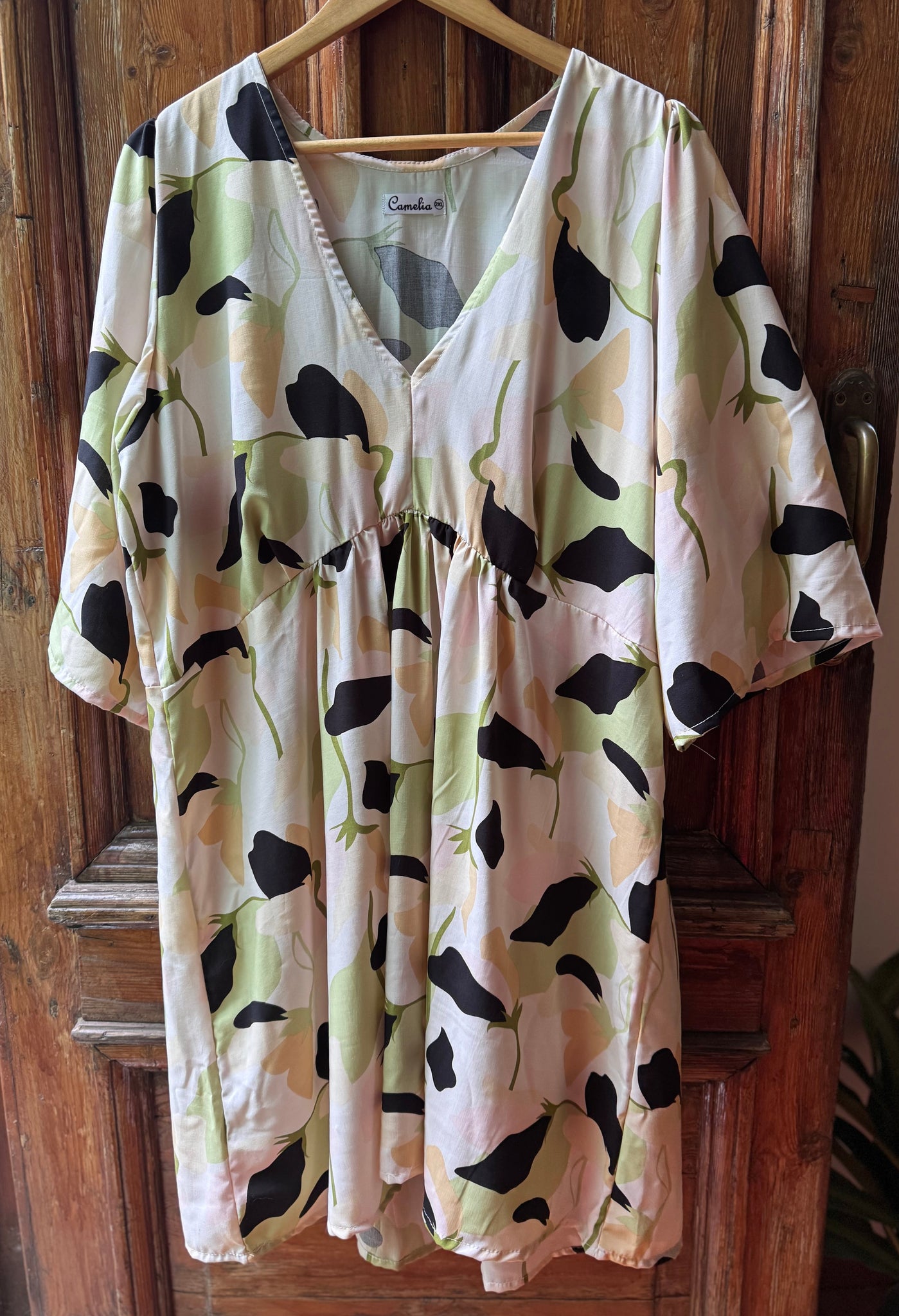 Vestido túnica flores verdes Amore manga oxford 3/4