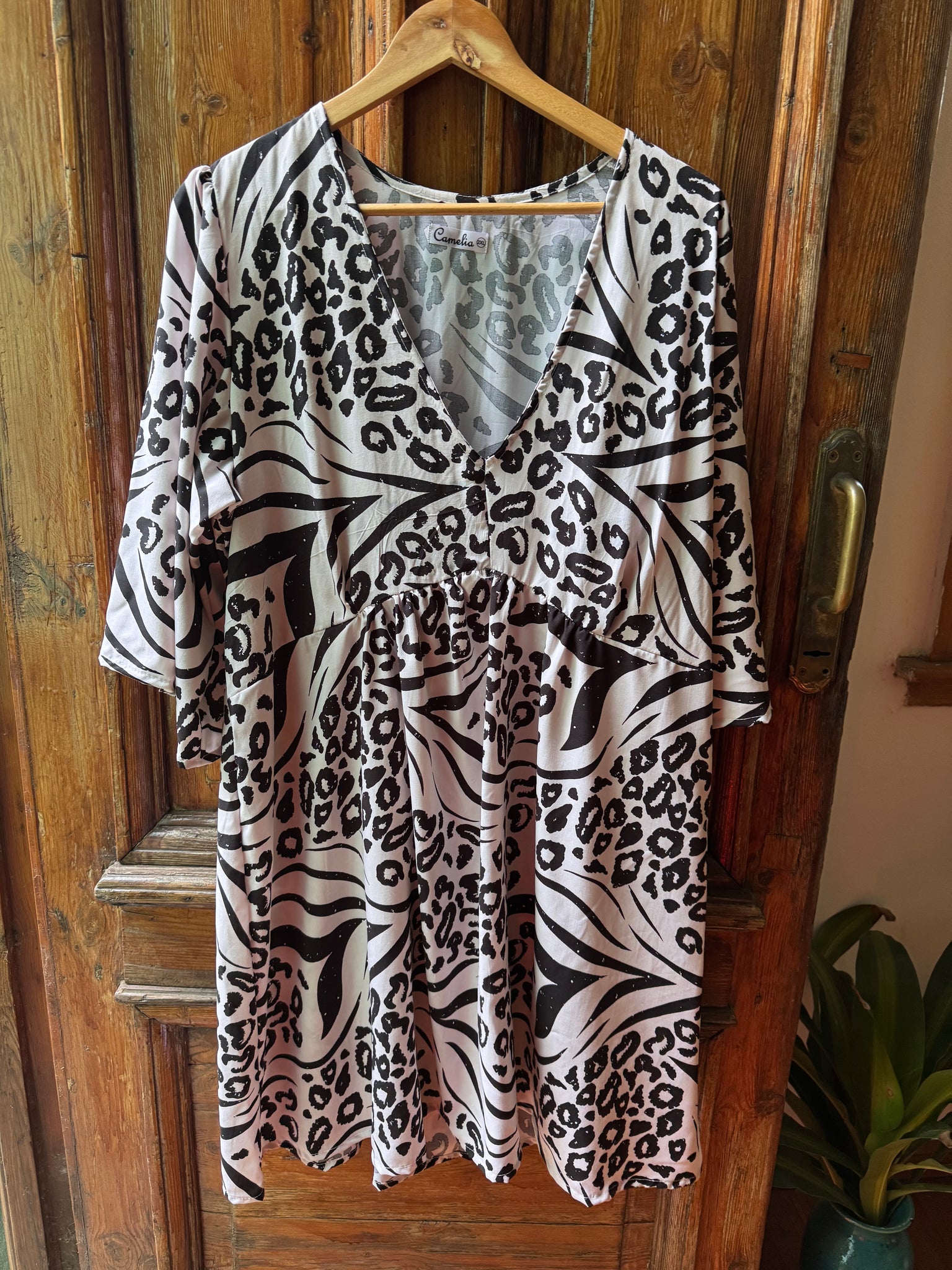 Vestido túnica Animal nude  Amore manga oxford 3/4