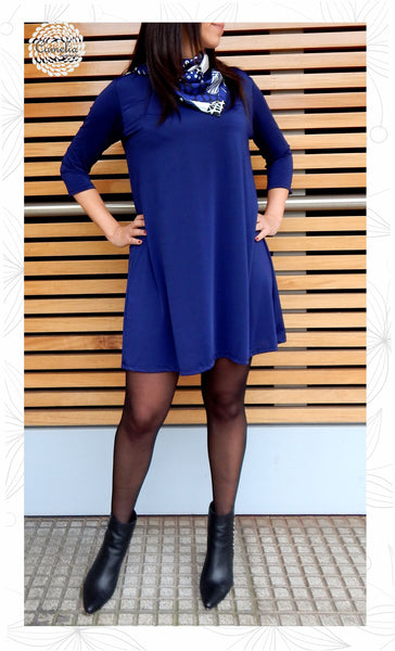 Vestido Basic evase manga 3/4 viscosa elastano