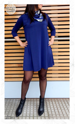 Vestido Basic evase manga 3/4 viscosa elastano