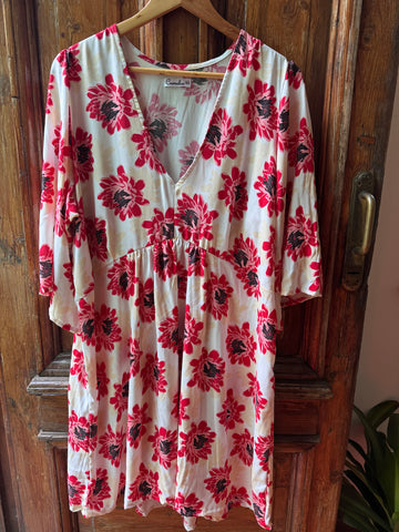 Vestido túnica flores rojas Amore manga oxford 3/4