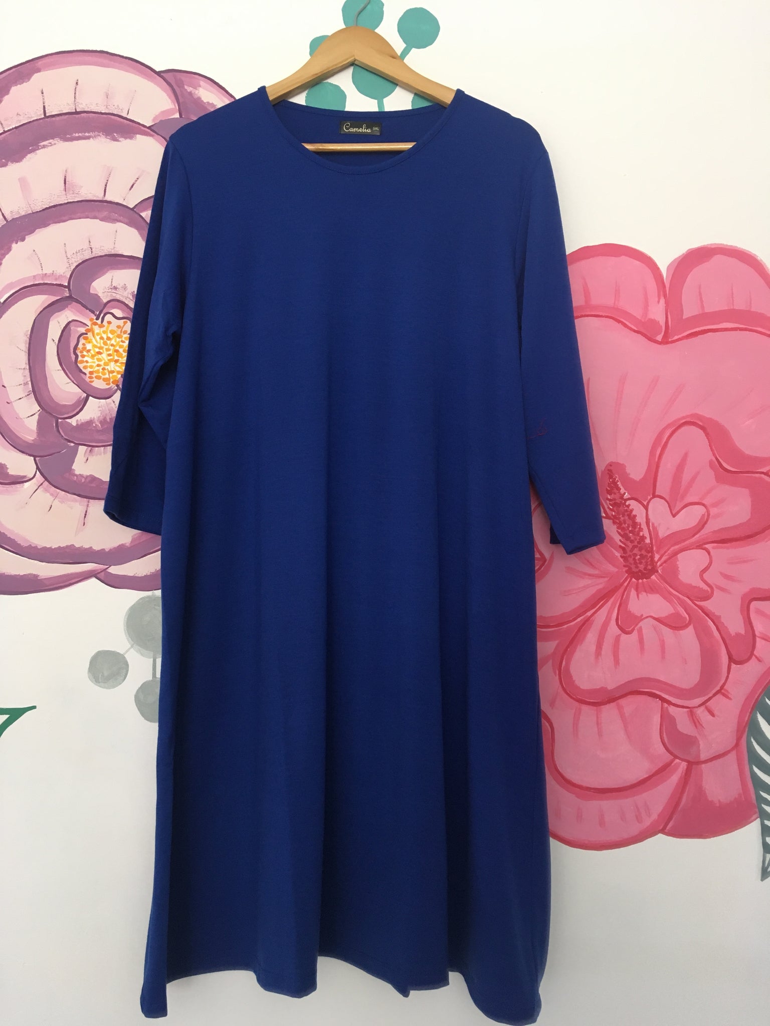 Vestido Basic evase manga 3/4 viscosa elastano