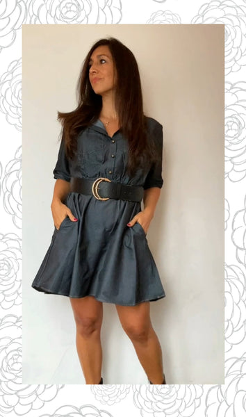 Vestido Camisero Magui denim elastizado con bolsillos