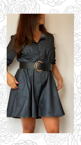 Vestido Camisero Magui denim elastizado con bolsillos